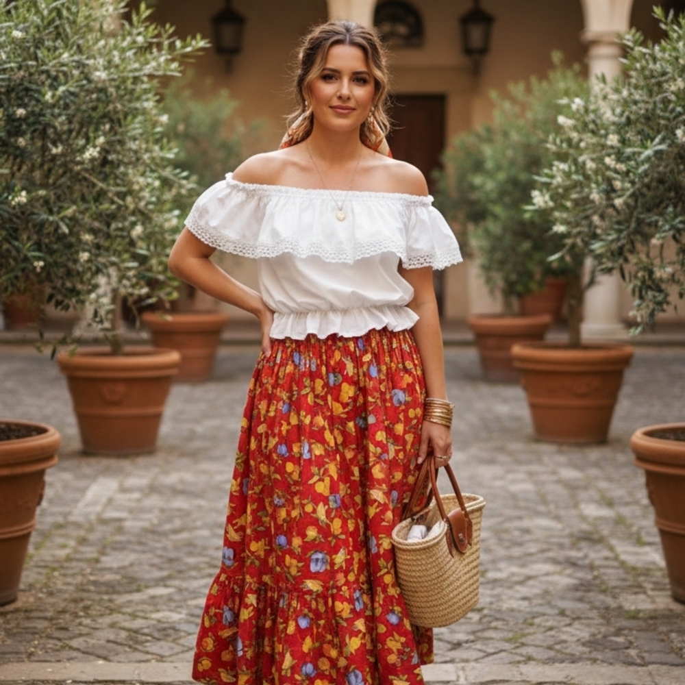Floral Red Maxi Skirt